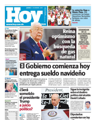 Portada Periódico Hoy, Jueves 05 de Diciembre, 2019