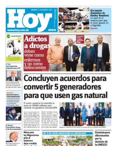 Portada Periódico Hoy, Jueves 12 de Diciembre, 2019