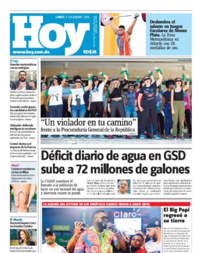 Portada Periódico Hoy, Lunes 09 de Diciembre, 2019