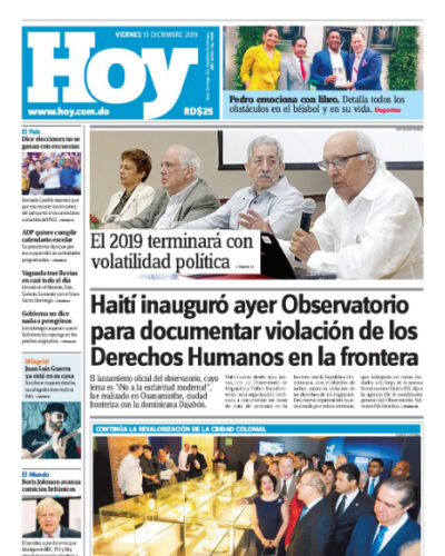Portada Periódico Hoy, Viernes 13 de Diciembre, 2019