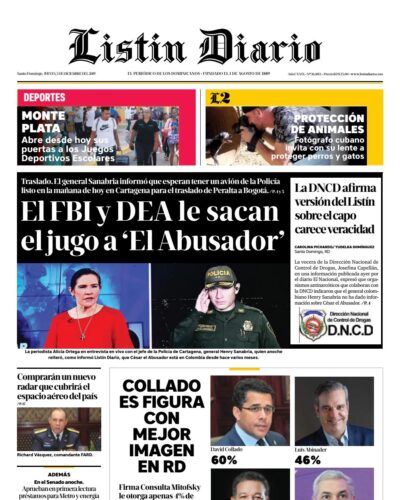 Portada Periódico Listín Diario, Jueves 05 de Diciembre, 2019