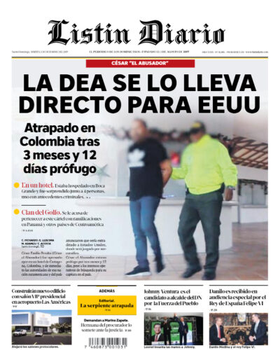 Portada Periódico Listín Diario, Martes 03 de Diciembre, 2019