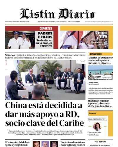 Portada Periódico Listín Diario, Martes 10 de Diciembre, 2019