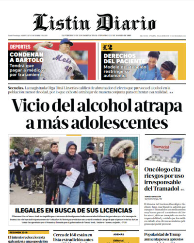 Portada Periódico Listín Diario, Martes 17 de Diciembre, 2019