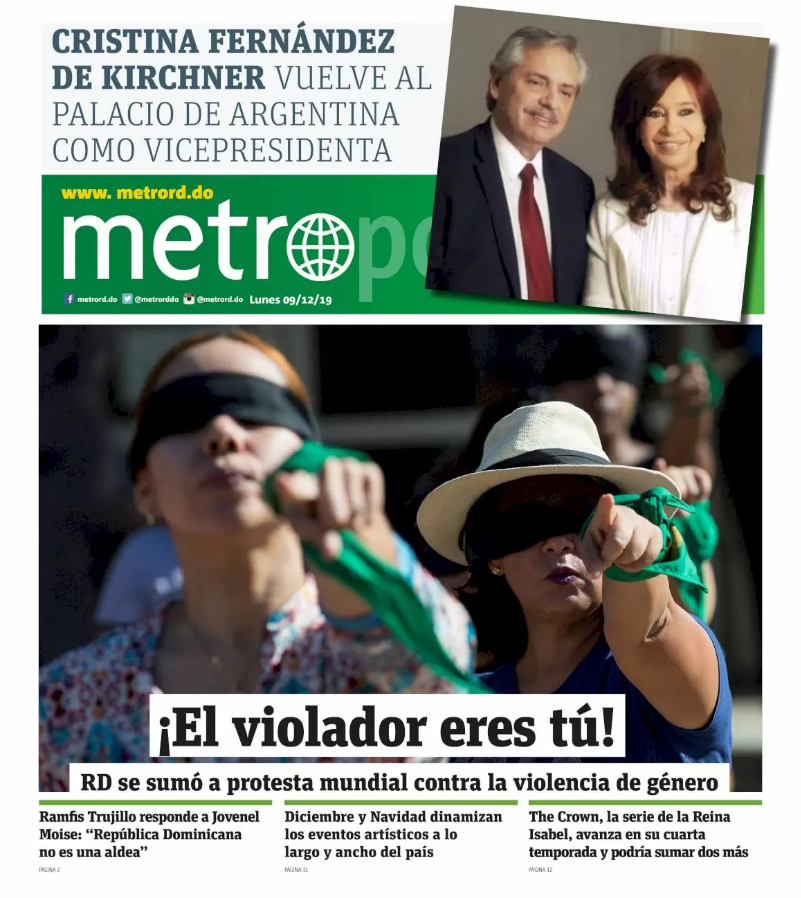 Portada Periódico Metro, Lunes 09 de Diciembre, 2019