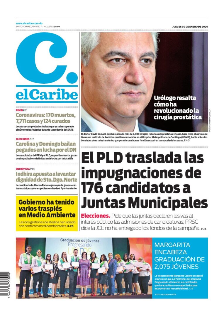 Portada Periódico El Caribe, Jueves 30 de Enero, 2019
