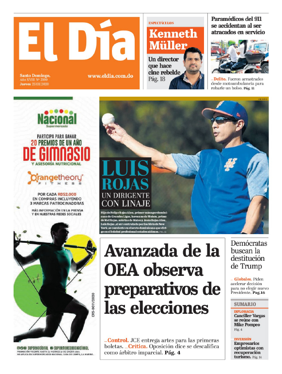 Portada Periódico El Día, Jueves 23 de Enero, 2019