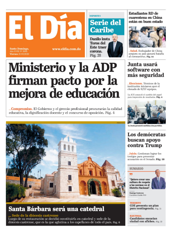 Portada Periódico El Día, Viernes 31 de Enero, 2019