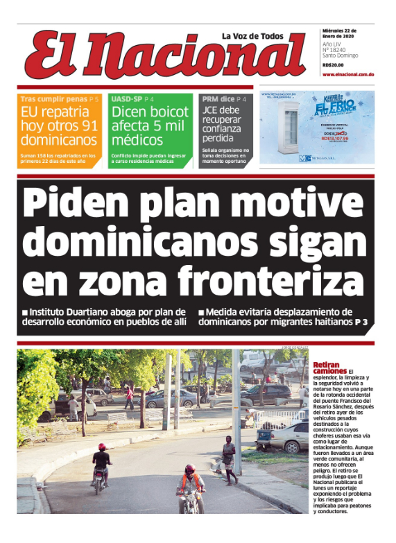 Portada Periódico El Nacional, Martes 21 de Enero, 2019