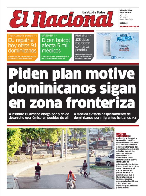 Portada Periódico El Nacional, Miércoles 22 de Enero, 2019