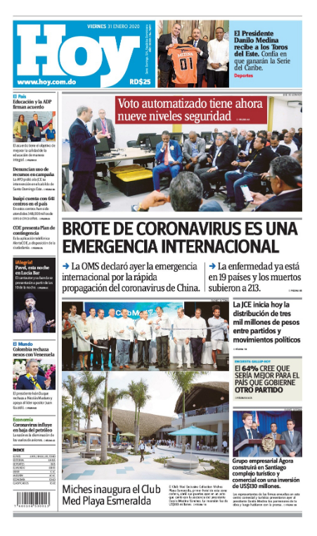 Portada Periódico Hoy, Viernes 31 de Enero, 2019
