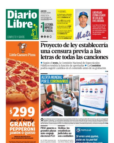 Portada Periódico Diario Libre, Jueves 23 de Enero, 2019