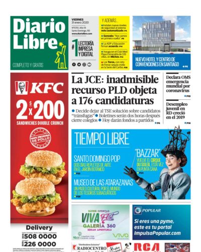 Portada Periódico Diario Libre, Viernes 31 de Enero, 2019