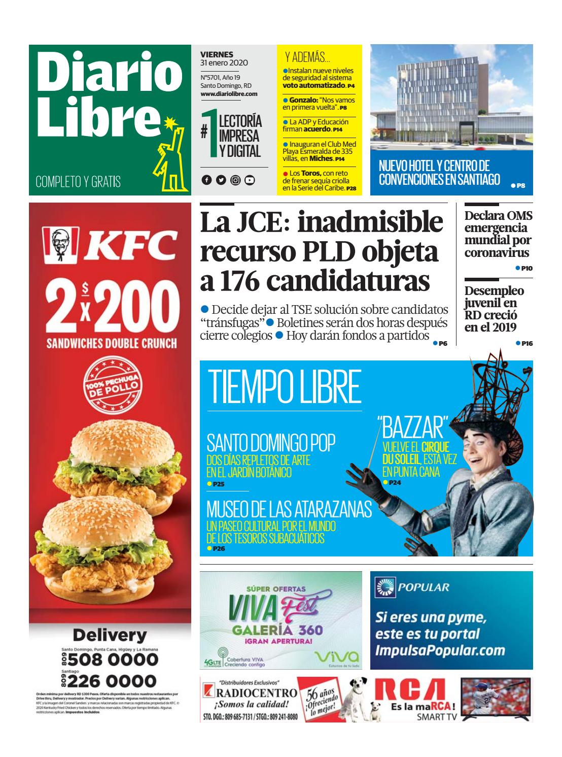 Portada Periódico Diario Libre, Viernes 31 de Enero, 2019