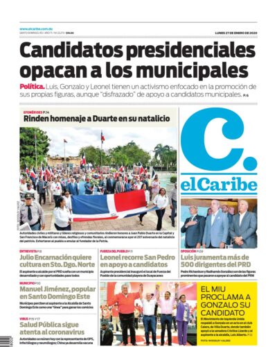 Portada Periódico El Caribe, Lunes 27 de Enero, 2019