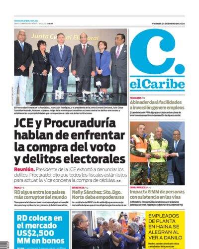 Portada Periódico El Caribe, Viernes 24 de Enero, 2019