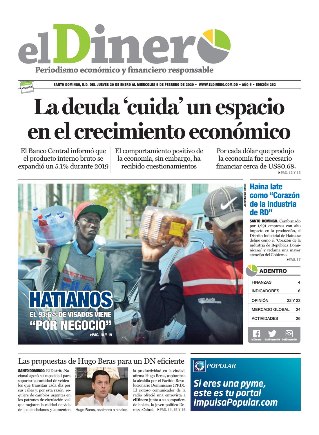 Portada Periódico El Dinero, Jueves 30 de Enero, 2019