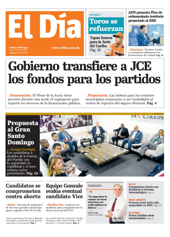 Portada Periódico El Día, Jueves 30 de Enero, 2019