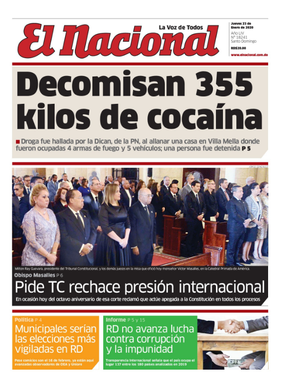 Portada Periódico El Nacional, Jueves 23 de Enero, 2019