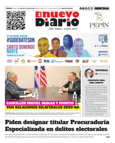 Portada Periódico El Nuevo Diario, Jueves 23 de Enero, 2019