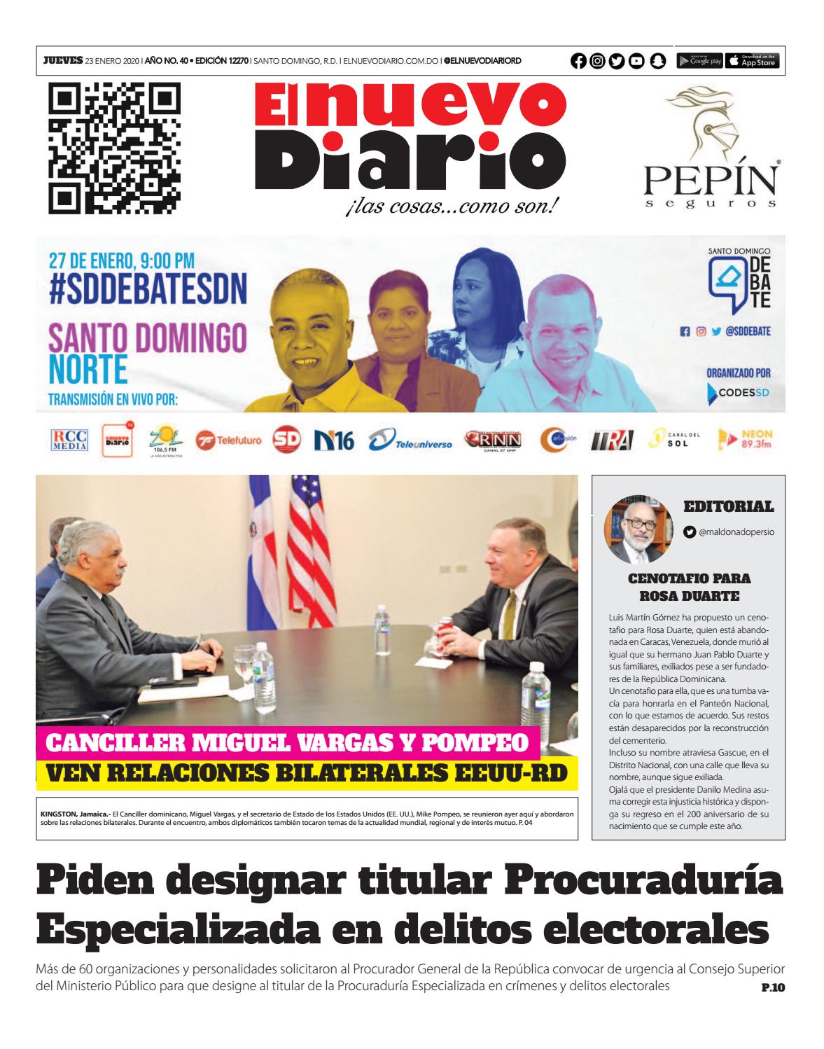 Portada Periódico El Nuevo Diario, Jueves 23 de Enero, 2019