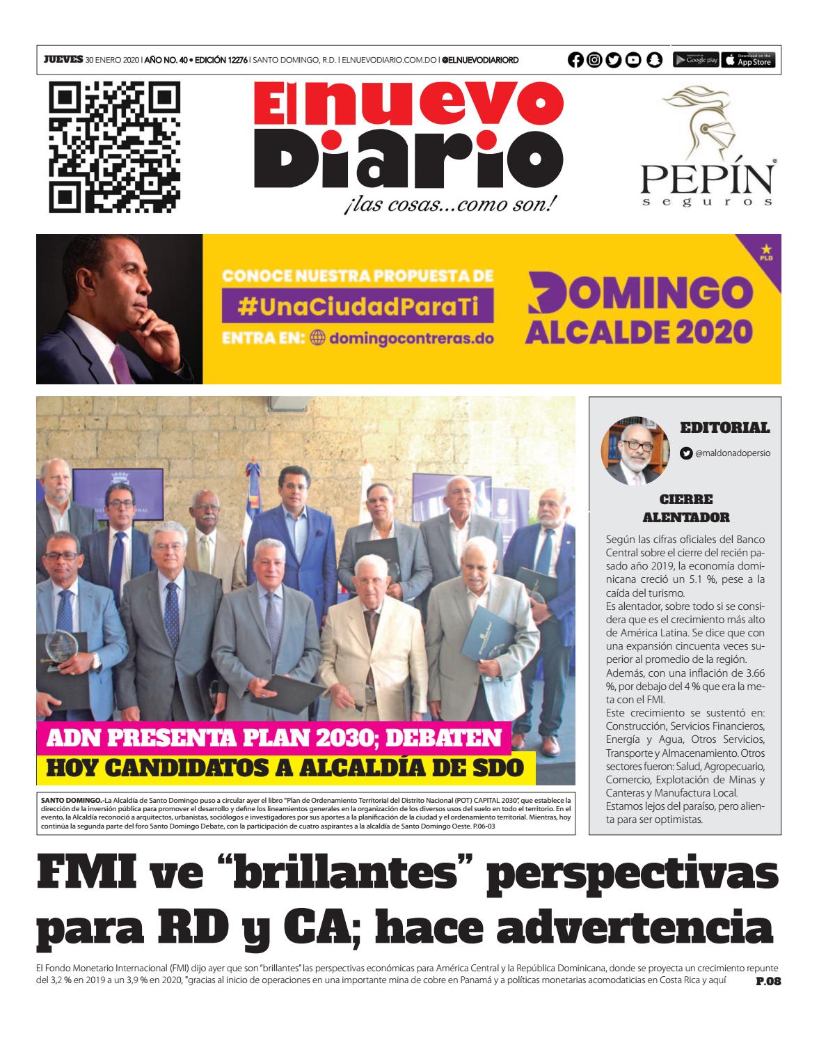 Portada Periódico El Nuevo Diario, Jueves 30 de Enero, 2019