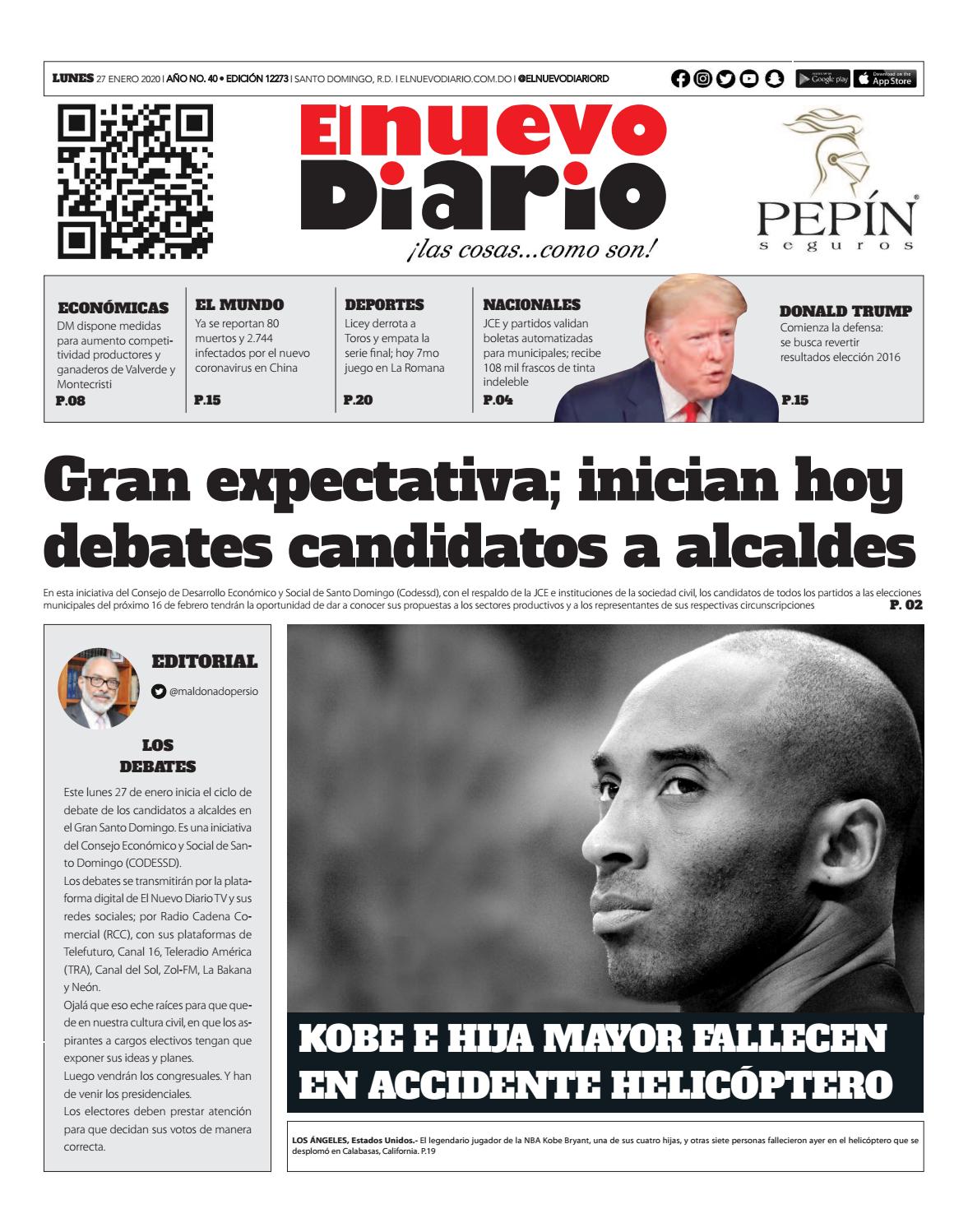 Portada Periódico El Nuevo Diario, Lunes 27 de Enero, 2019