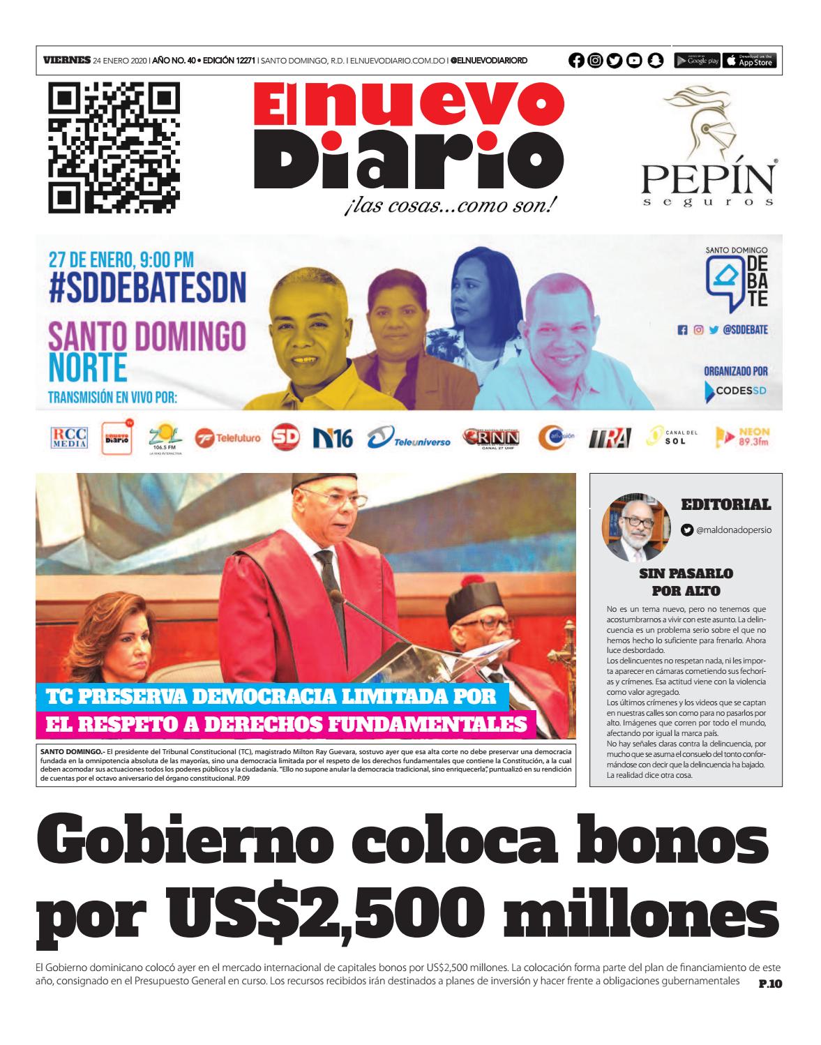 Portada Periódico El Nuevo Diario, Viernes 24 de Enero, 2019