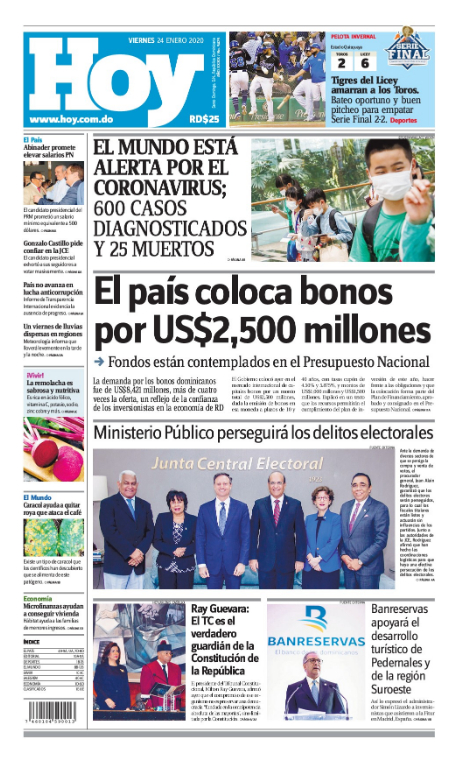 Portada Periódico Hoy, Viernes 24 de Enero, 2019