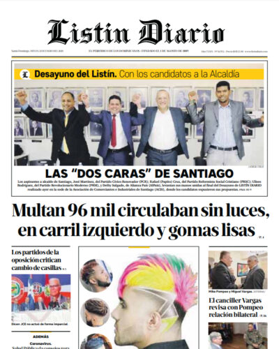 Portada Periódico Listín Diario, Jueves 23 de Enero, 2019