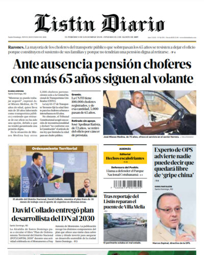 Portada Periódico Listín Diario, Jueves 30 de Enero, 2019