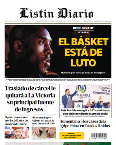 Portada Periódico Listín Diario, Lunes 27 de Enero, 2019