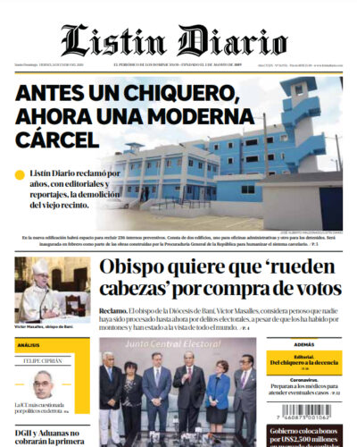 Portada Periódico Listín Diario, Viernes 24 de Enero, 2019