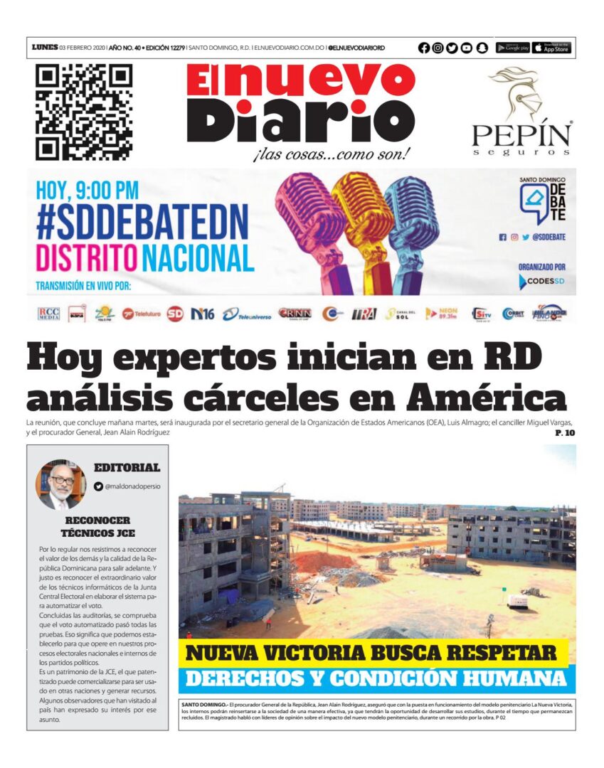 Portada Periódico El Nuevo Diario, Lunes 03 de Febrero, 2019