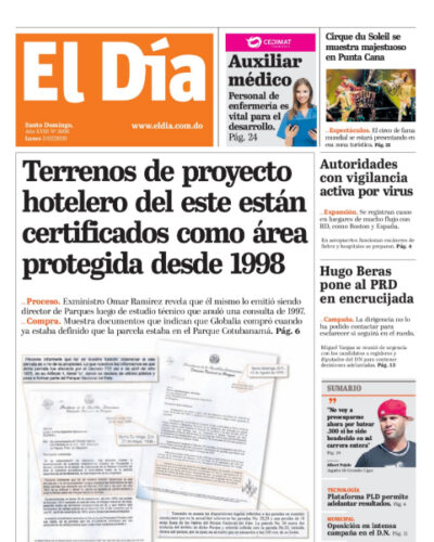 Portada Periódico El Día, Lunes 03 de Febrero, 2019