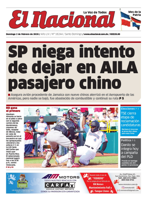 Portada Periódico El Nacional, Domingo 02 de Febrero, 2019
