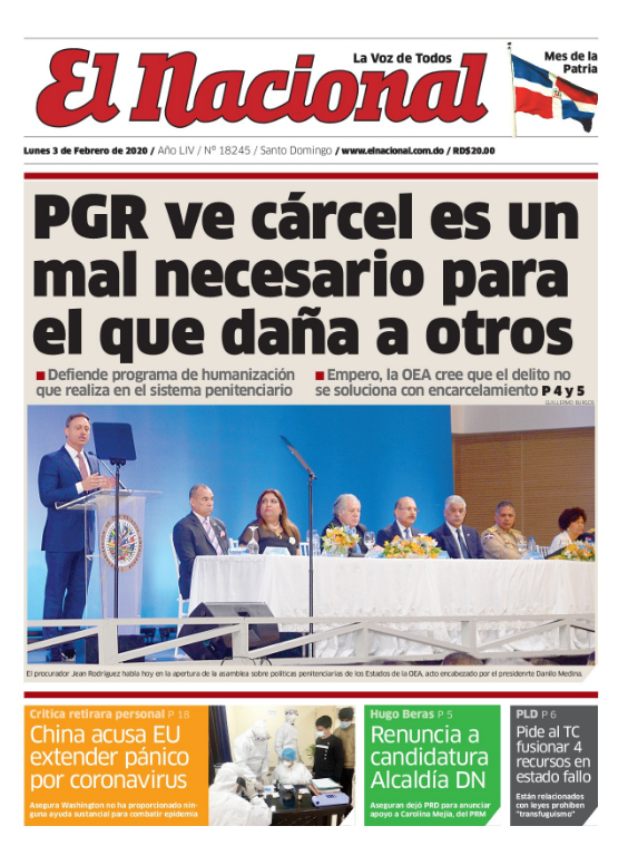 Portada Periódico El Nacional, Lunes 03 de Febrero, 2019