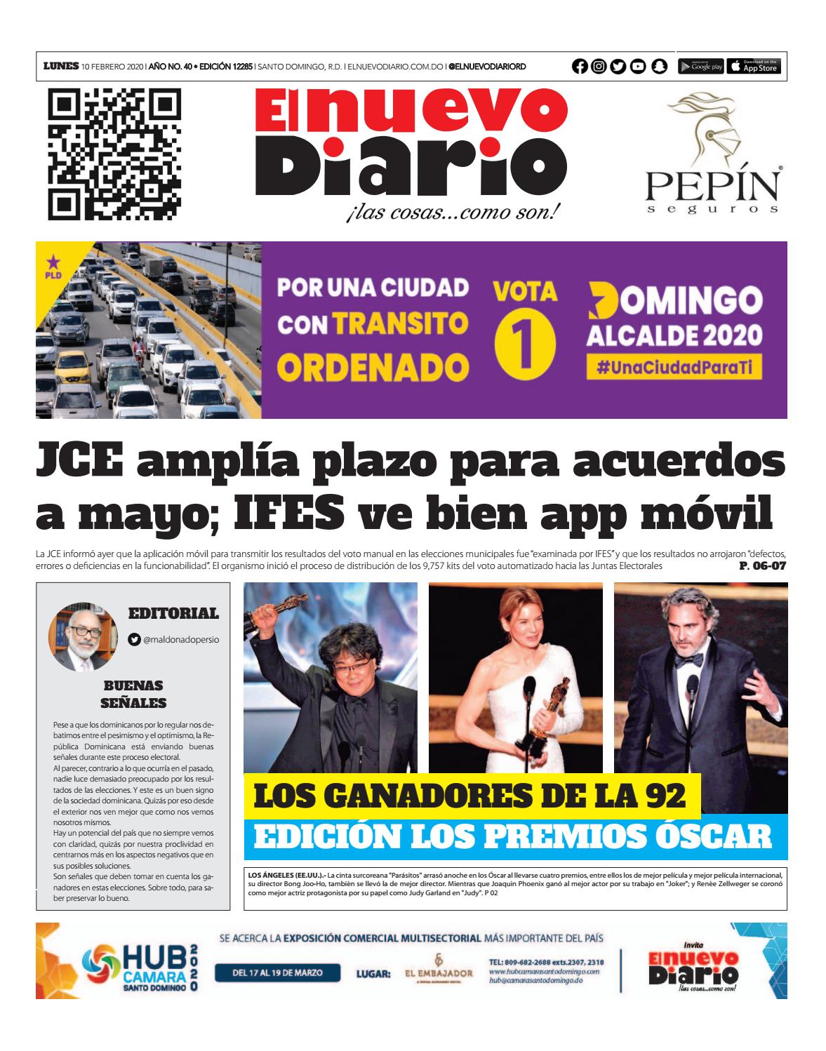 Portada Periódico El Nuevo Diario, Lunes 10 de Febrero, 2019