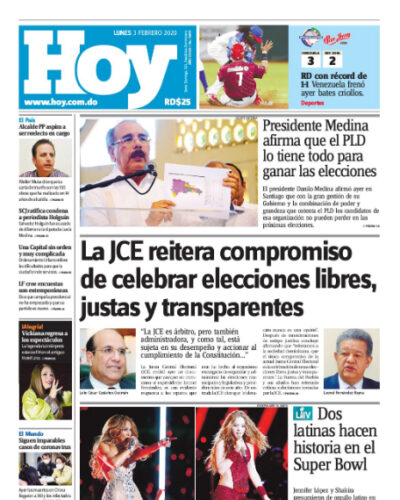 Portada Periódico Hoy, Lunes 03 de Febrero, 2019