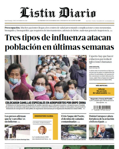 Portada Periódico Listín Diario, Lunes 03 de Febrero, 2019