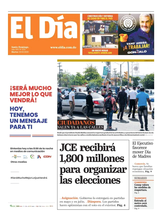 Portada Periódico El Día, Martes 19 de Mayo, 2020