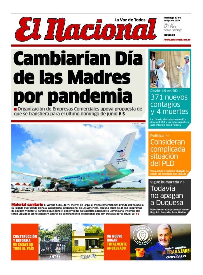 Portada Periódico El Nacional, Domingo 17 de Mayo, 2020