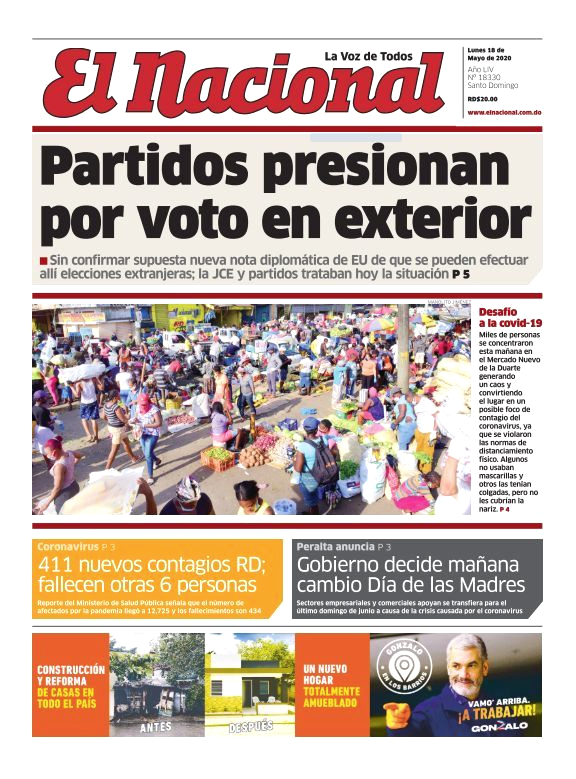 Portada Periódico El Nacional, Lunes 18 de Mayo, 2020
