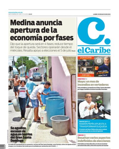 Portada Periódico El Caribe, Lunes 18 de Mayo, 2020