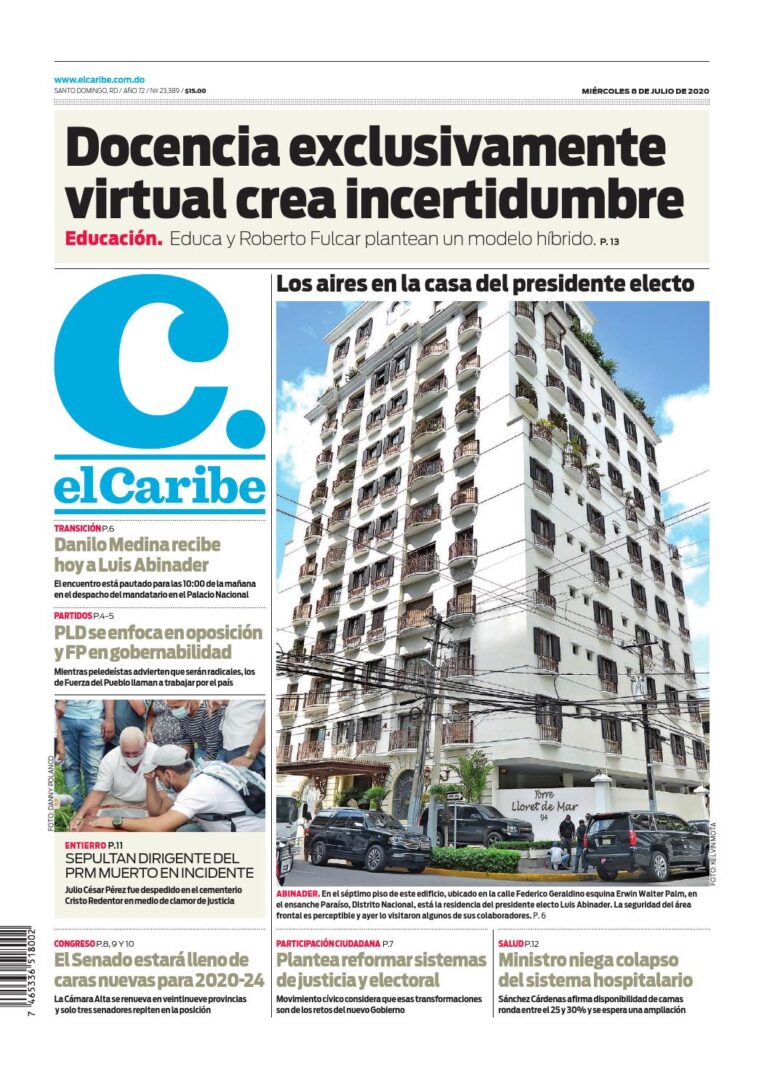 Portada Periódico El Caribe, Miércoles 08 de Julio, 2020