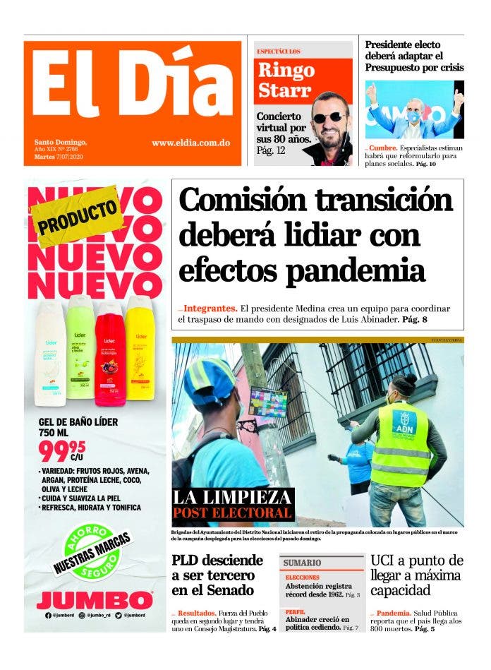 Portada Periódico El Día, Martes 07 de Julio, 2020