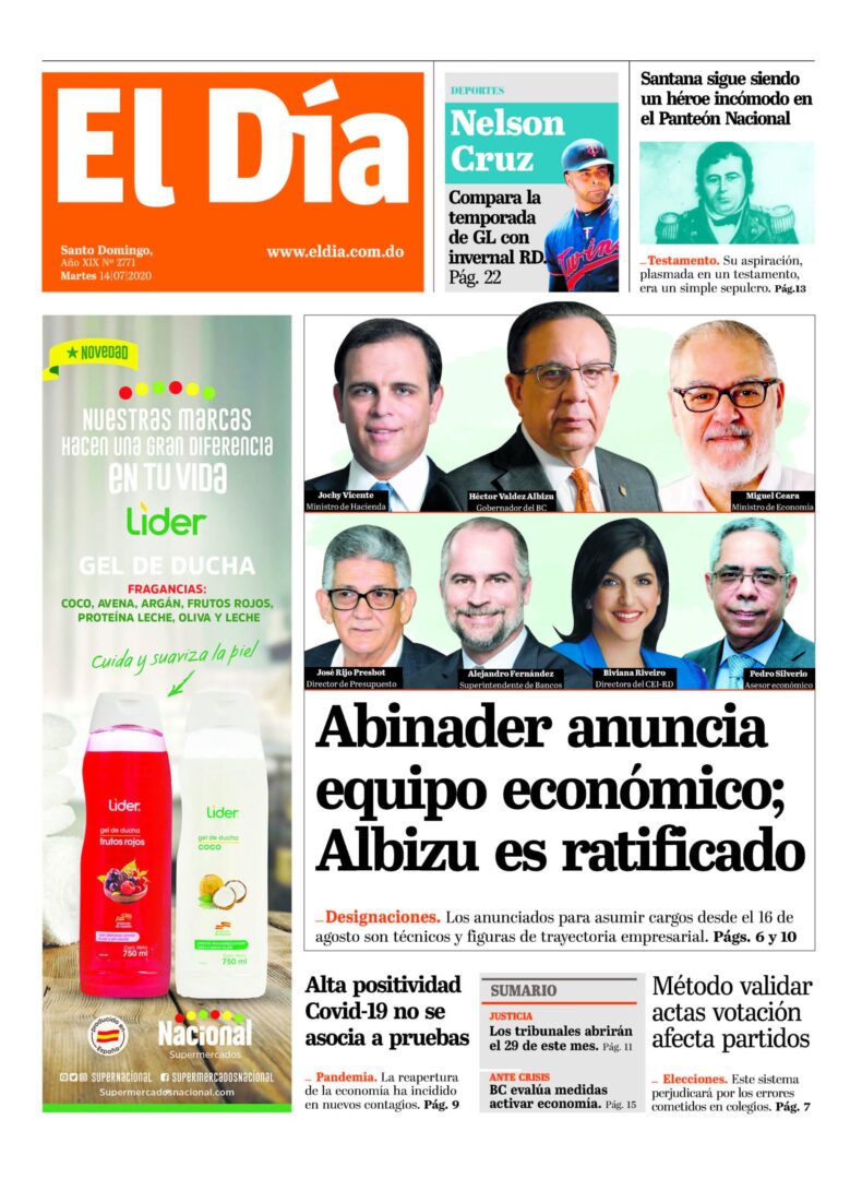 Portada Periódico El Día, Martes 14 de Julio, 2020