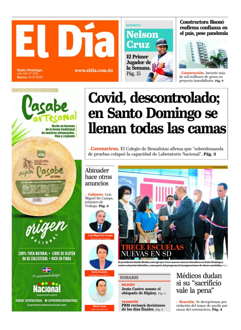 Portada Periódico El Día, Martes 28 de Julio, 2020