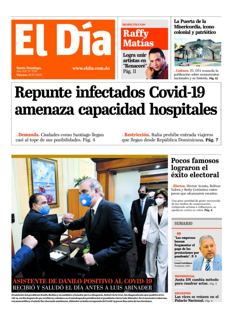 Portada Periódico El Día, Viernes 10 de Julio, 2020