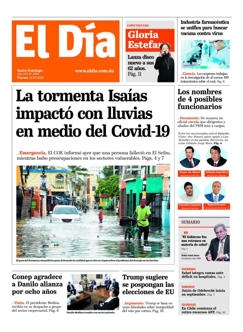 Portada Periódico El Día, Viernes 31 de Julio, 2020